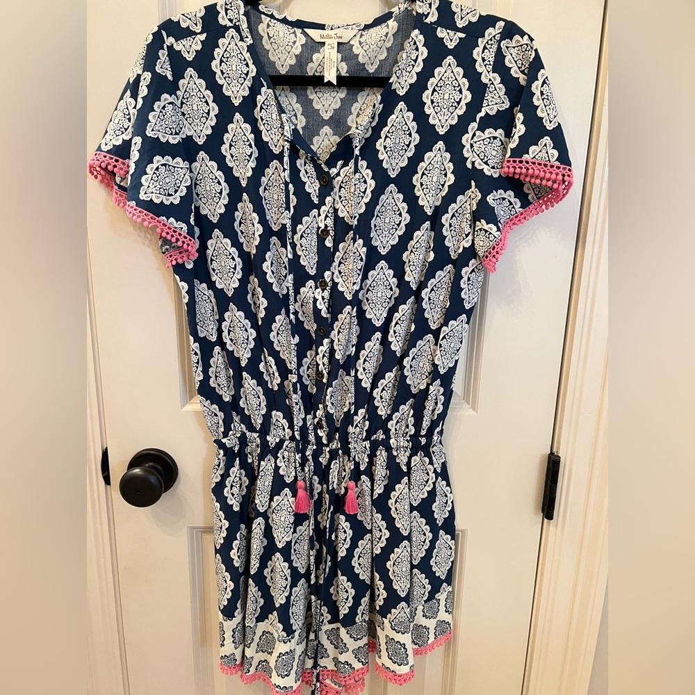 Matilda Jane Navy and white jumper with pink tassels and trim